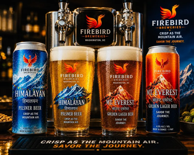 Firebird cans and full glasses on a bar