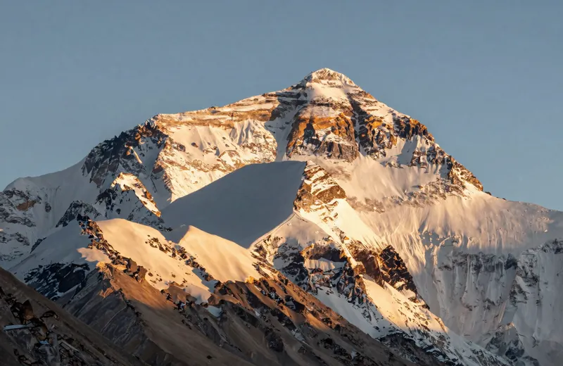 The summit of Mt. Everest at golden hour